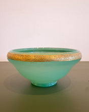 Load image into Gallery viewer, Vintage Green Glass Bowl with Gold Embossed Rim
