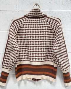 Comfy Zip Up Sweater in Browns (XL)