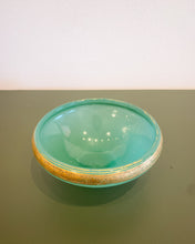 Load image into Gallery viewer, Vintage Green Glass Bowl with Gold Embossed Rim
