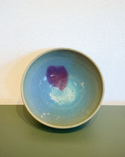 Load image into Gallery viewer, Vintage Blue Glazed Ceramic Bowl with Purple Detail
