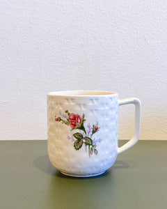 Vintage Floral Basket Weave Coffee Cup - Made in Japan