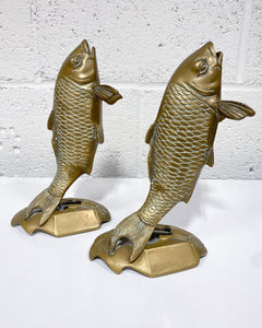 Vintage Pair of Brass Standing Coi Fish