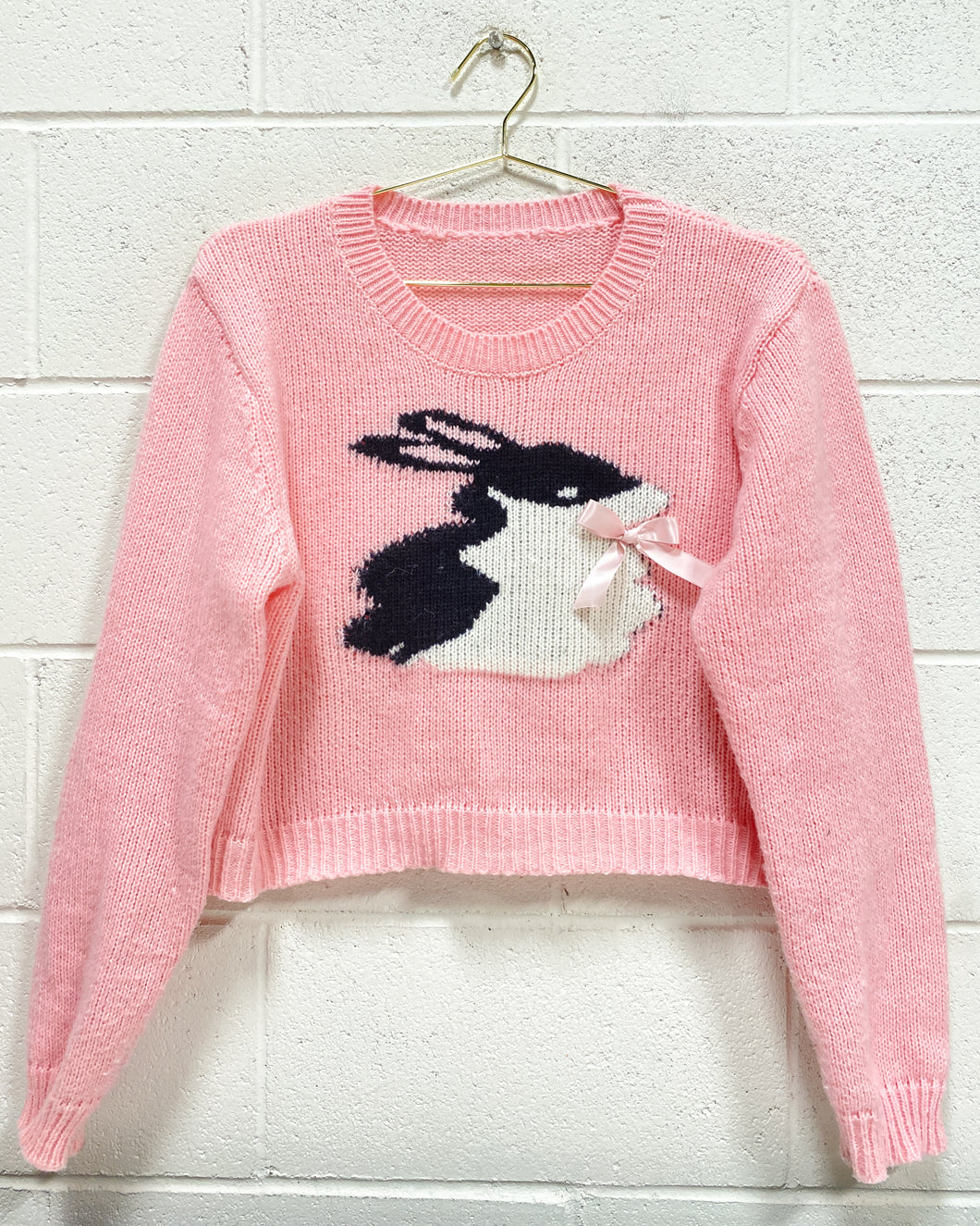 Pink Sweater with a Black Bunny (L)