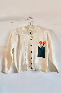 Pocket of Orange Daisies on Cream Fleece Cardigan