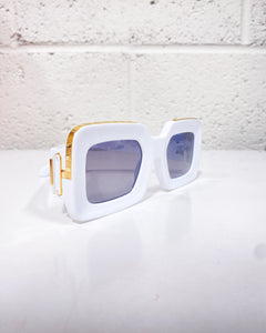 White Rectangular Sunnies with Gold Detail