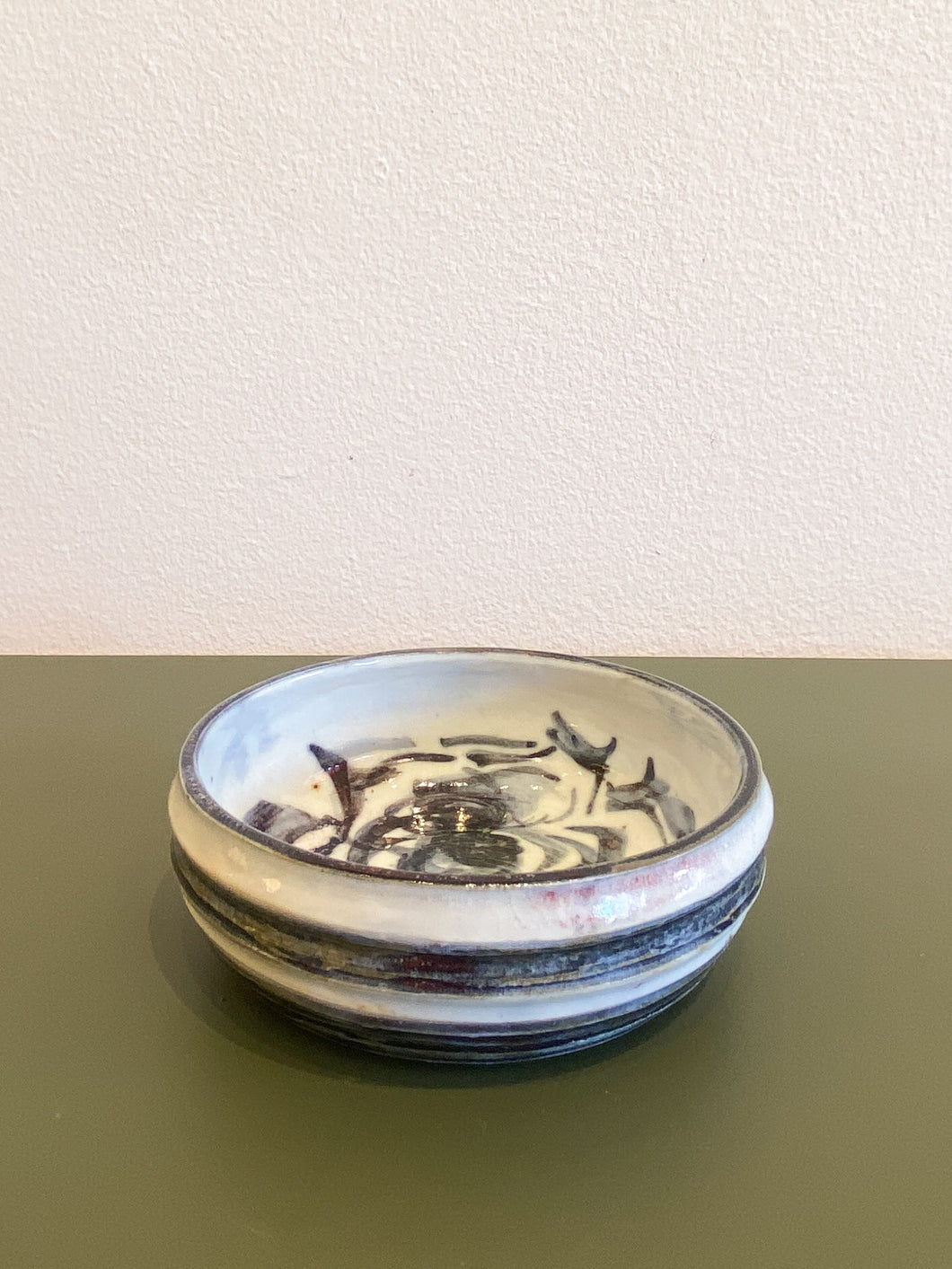 Vintage Ceramic White and Blue Bowl