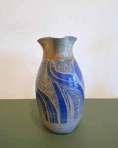 Vintage Stoneware Pitcher with Blue Motif