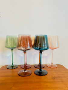 Set of Six Colorful Wine Glasses