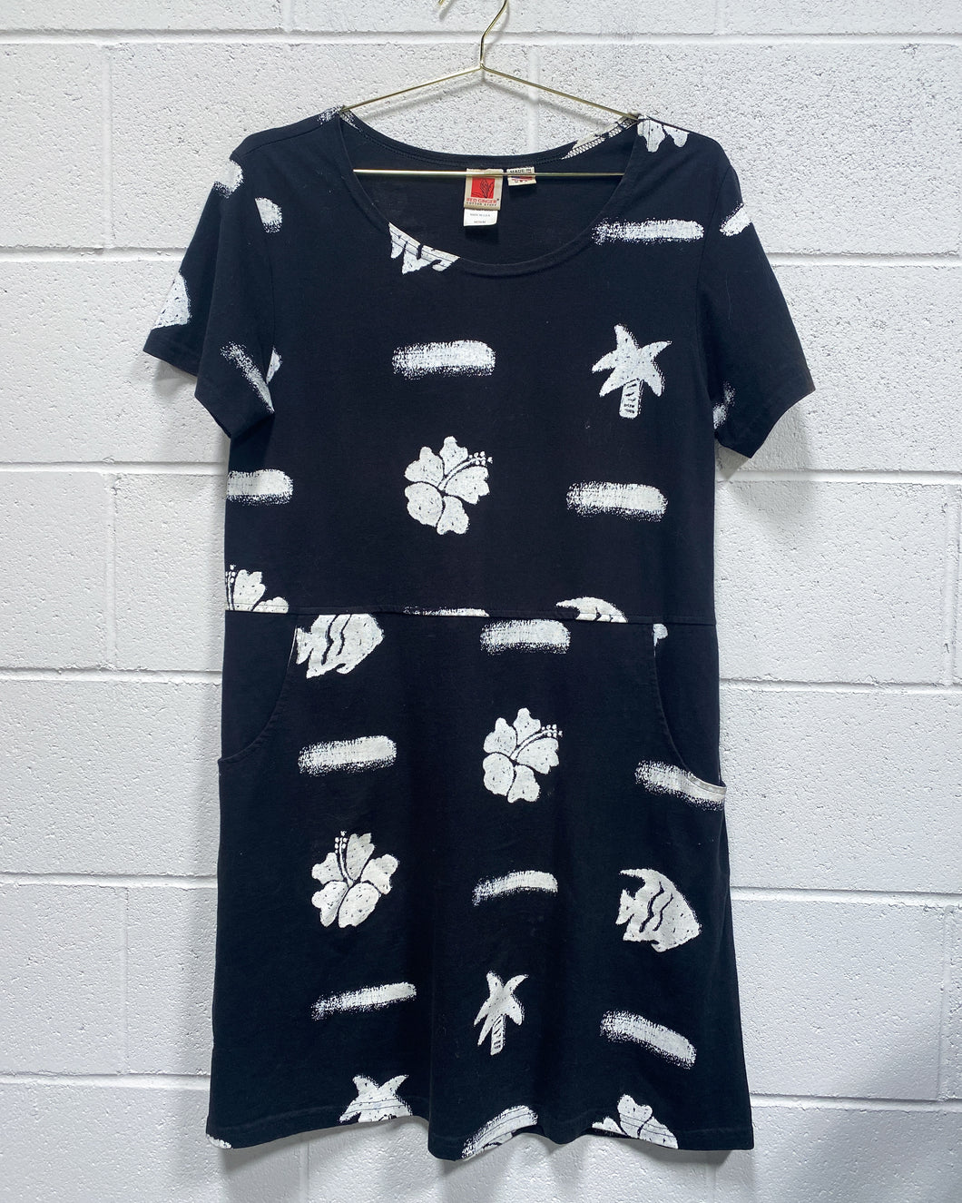 Vintage Black Tropical Dress (M)