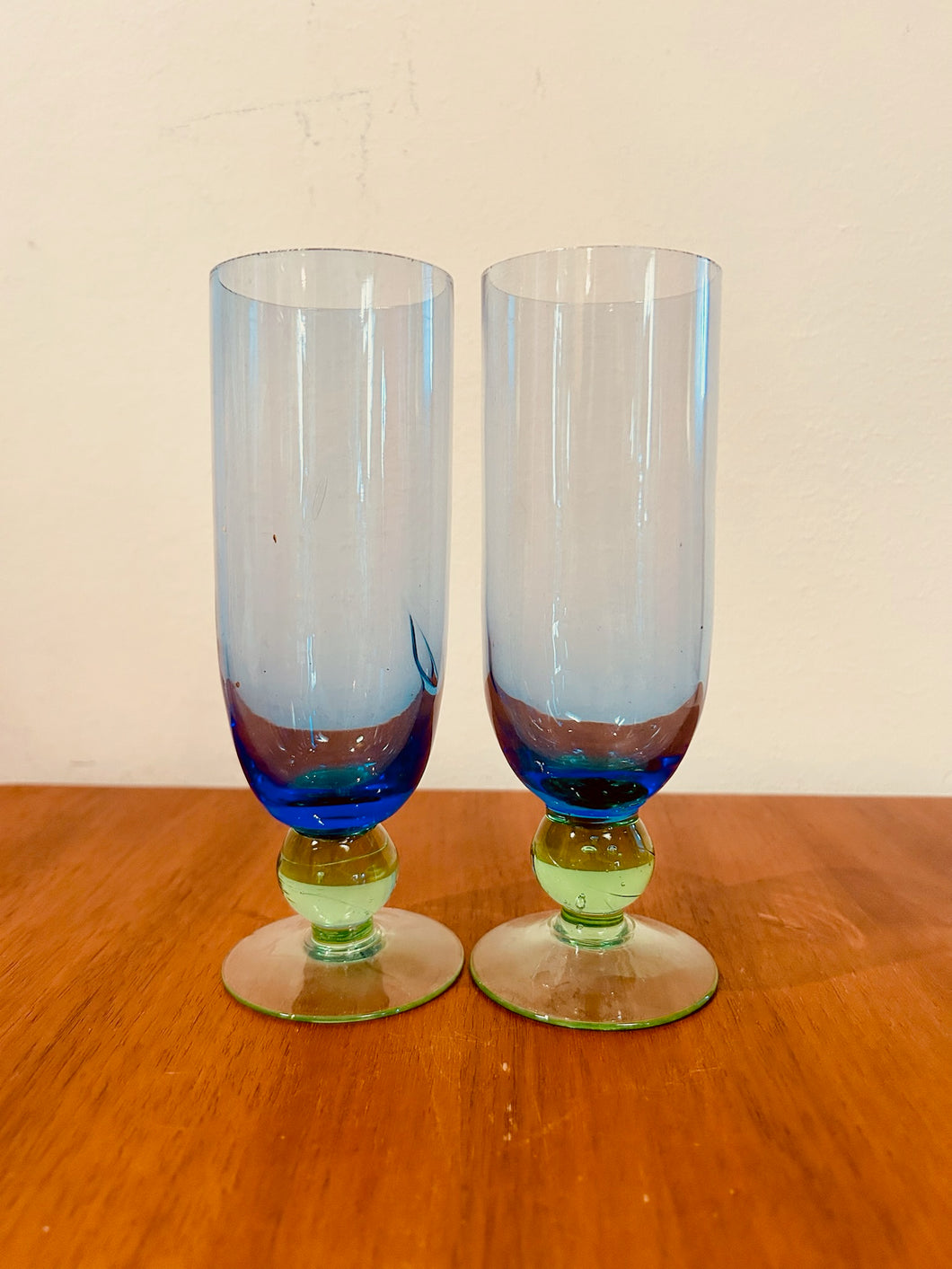 Scandinavian Blue and Green Champagne Glass Artist set of 2