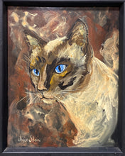 Load image into Gallery viewer, Vintage Framed Siamese Cat Painting by Joyce Stone
