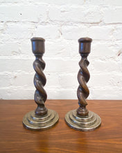 Load image into Gallery viewer, Vintage Pair of Twisted Wood Candle Holders
