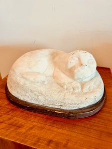 Brutalist Carving of a House Cat in Marble