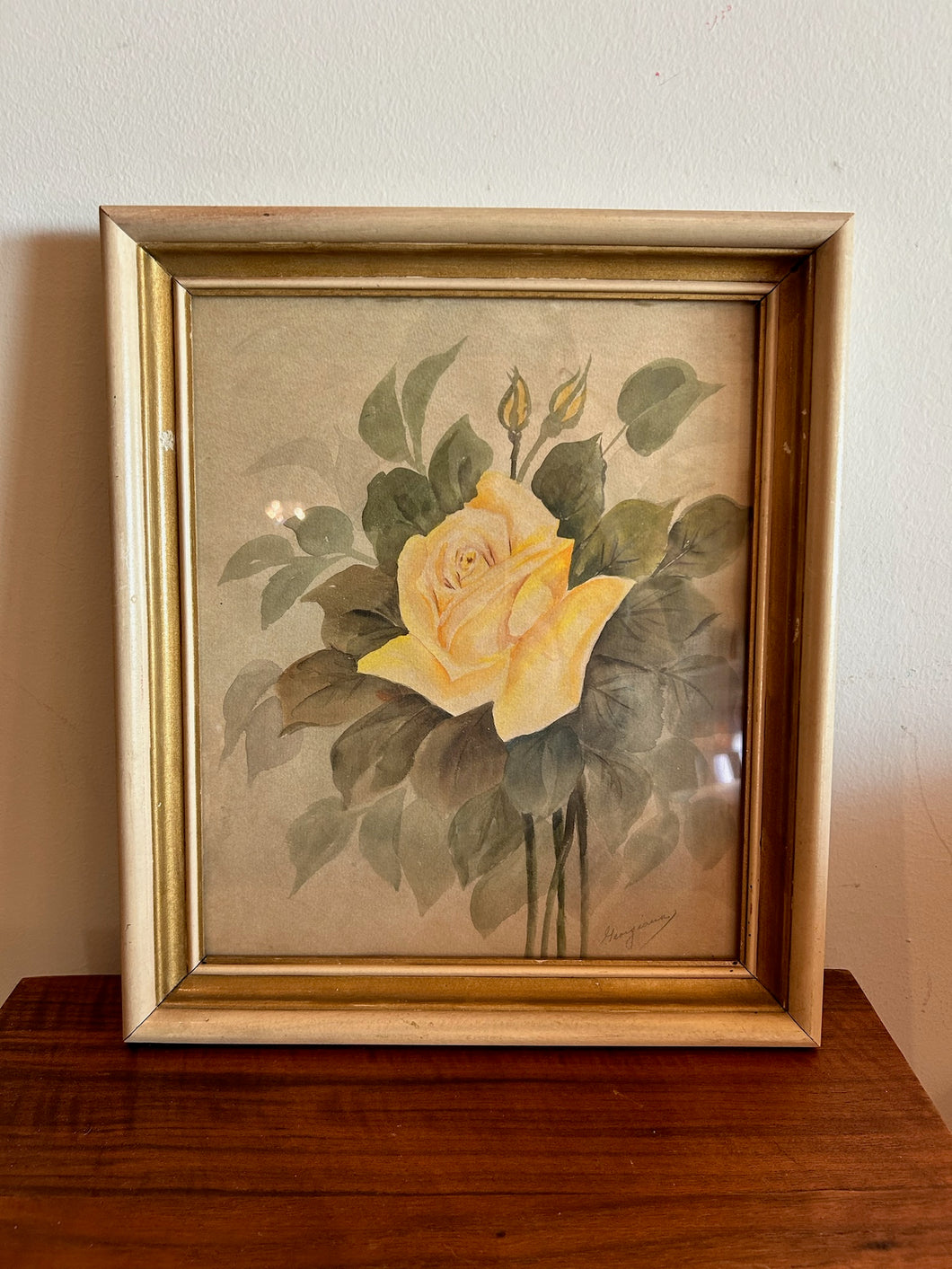 Antique WaterColor Yellow  Rose