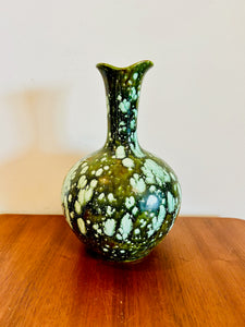 Vintage Cramer Mold Green Blue Speckled Drip Glaze Vase