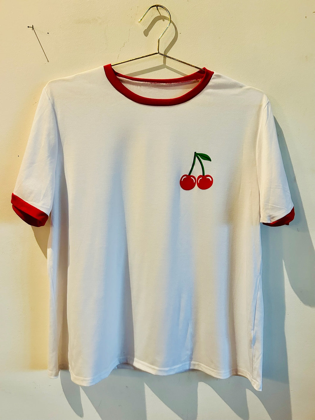 Red Cherry Top White Shirt