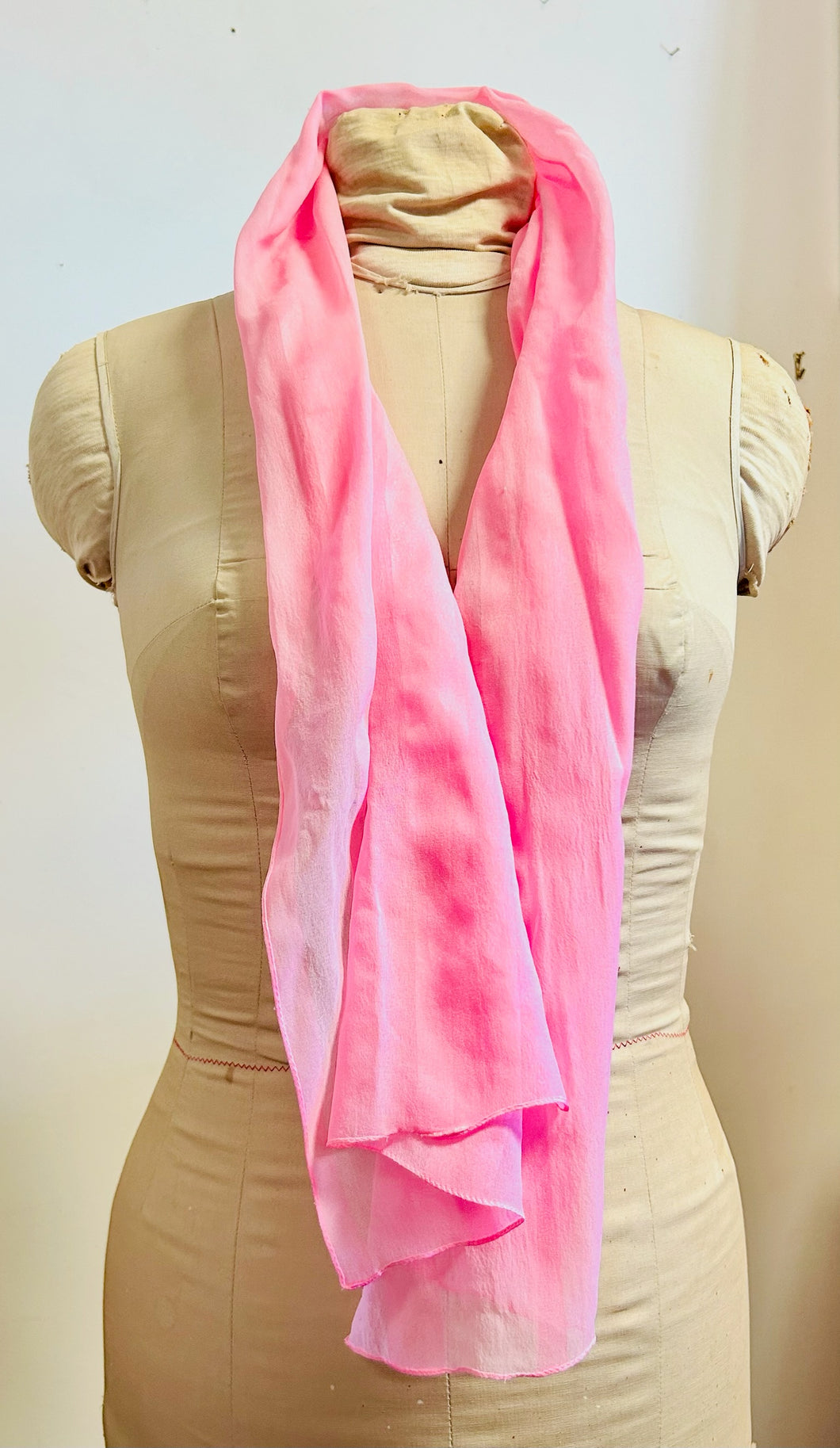 Sheer Striped Pink Silk Scarf