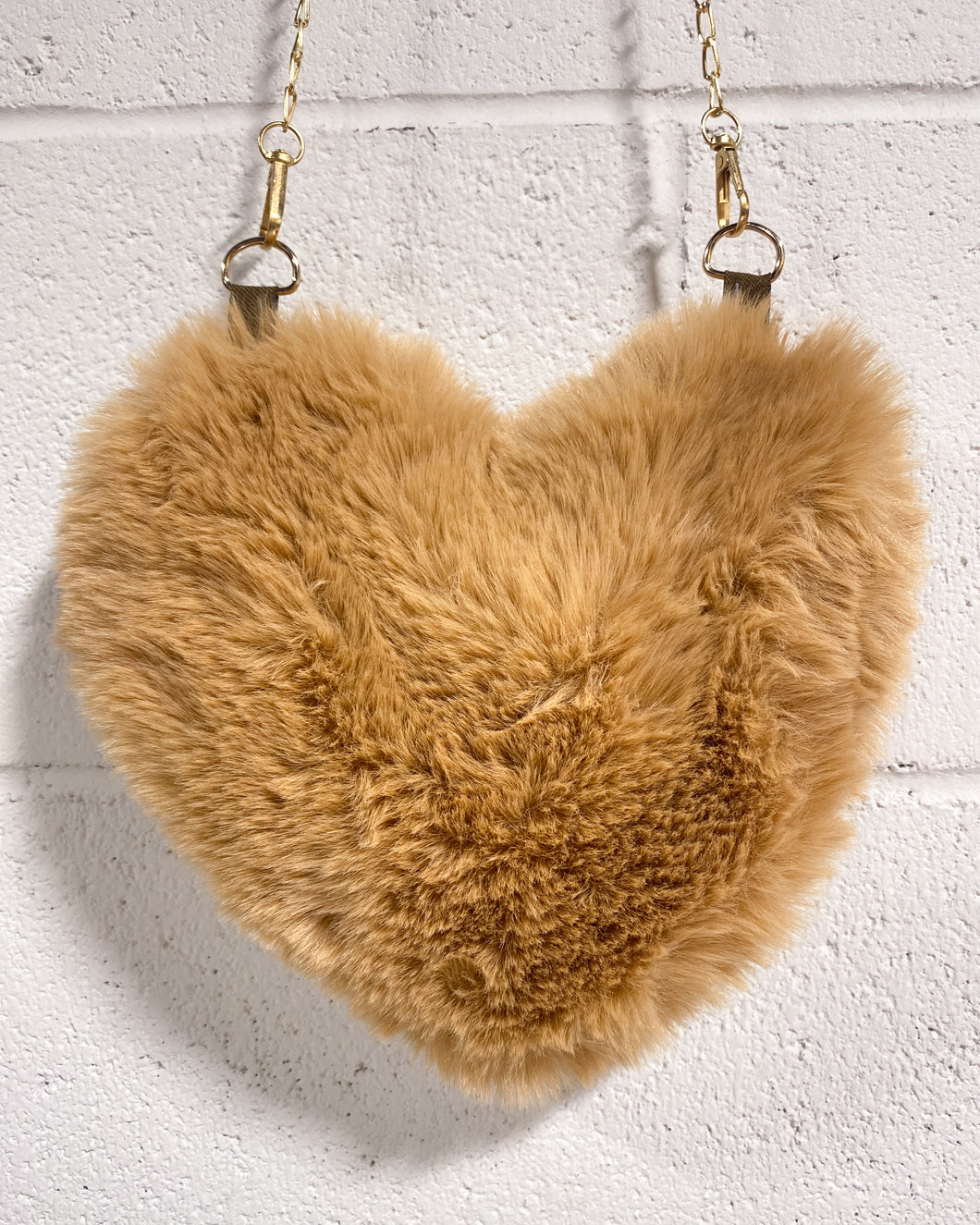 Fuzzy Heart Shaped Caramel Purse