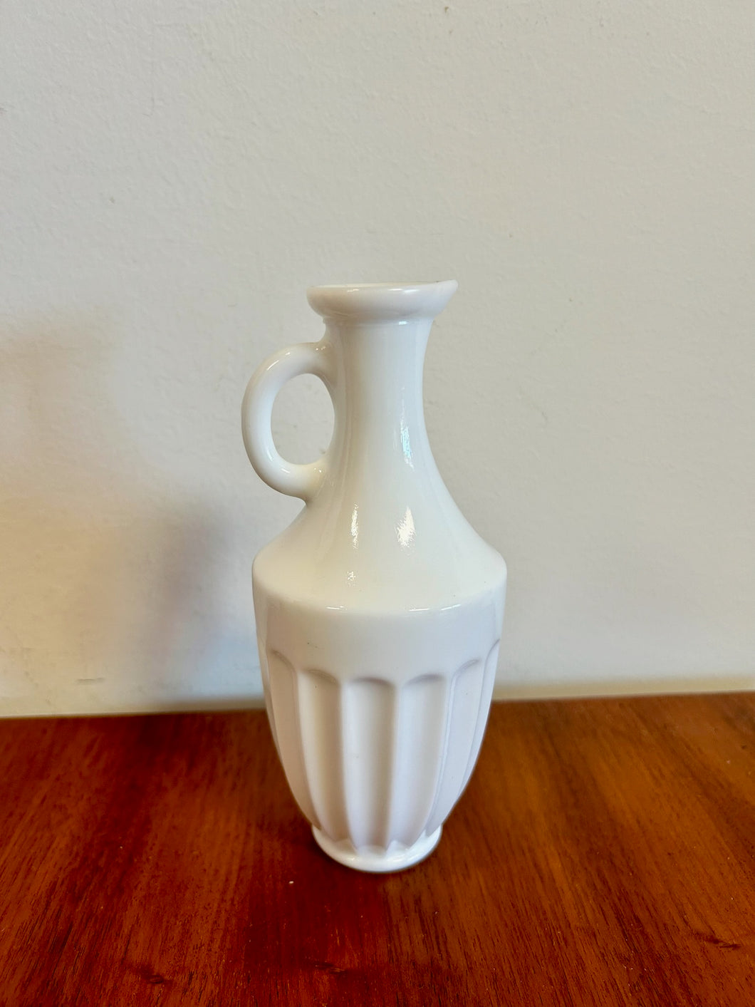 White Milk Glass Cruet Opaque Paneled Sides Bottle NO Cork