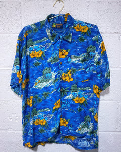 Blue Hawaiian Rayon Shirt (XL)