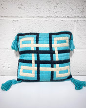 Load image into Gallery viewer, Vintage Blue Woven Pillow with Tassels
