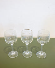 Load image into Gallery viewer, Vintage Set of 3 Etched Crystal Wine Glasses
