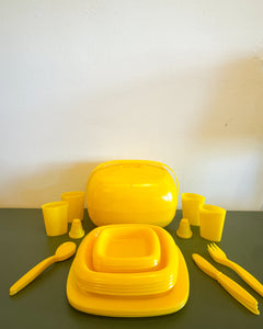 Vintage MCM Yellow Plastic Picnic Set