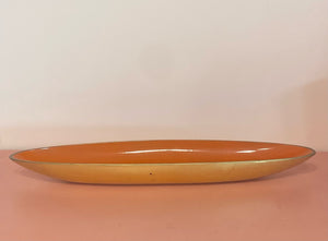 Large Vintage Takahashi Lacquer Wood Low Oval Bowl - Orange and Gold