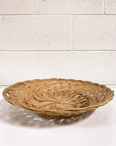 Vintage Rattan Woven Straw Flat Basket # 1