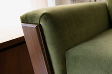 Load image into Gallery viewer, 80&quot; Desmond Walnut Framed Sofa in Olive Green
