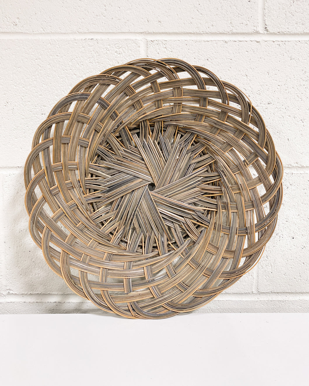 Vintage Rattan Woven Straw Flat Basket # 2