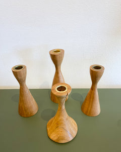 Set of 4 Eucalyptus Wood Candle Holders