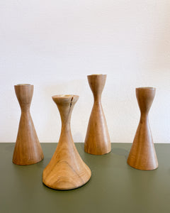 Set of 4 Eucalyptus Wood Candle Holders