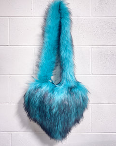 Oversized Furry Turquoise and Black Heart Purse