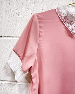 Pink Blouse with Sheer Collar (L)