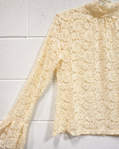 Mock Neck Lace Blouse with Bell Sleeves (XL)