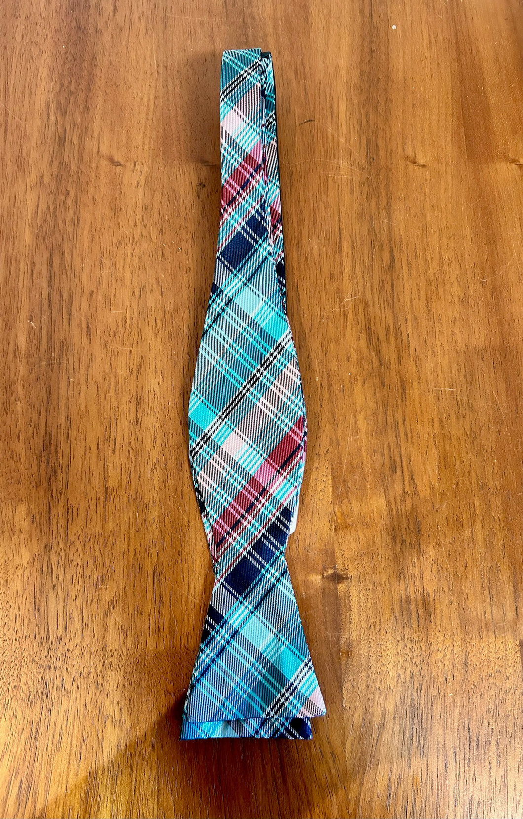 Teal and Berry Plaid Bow Tie