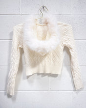 Load image into Gallery viewer, Cream Zip Up Sweater with Furry Hood (L)
