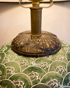 Vintage Green Ceramic Table Lamp with Black Shade