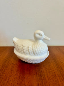 Imperial Milk Glass Duck Covered Candy Dish