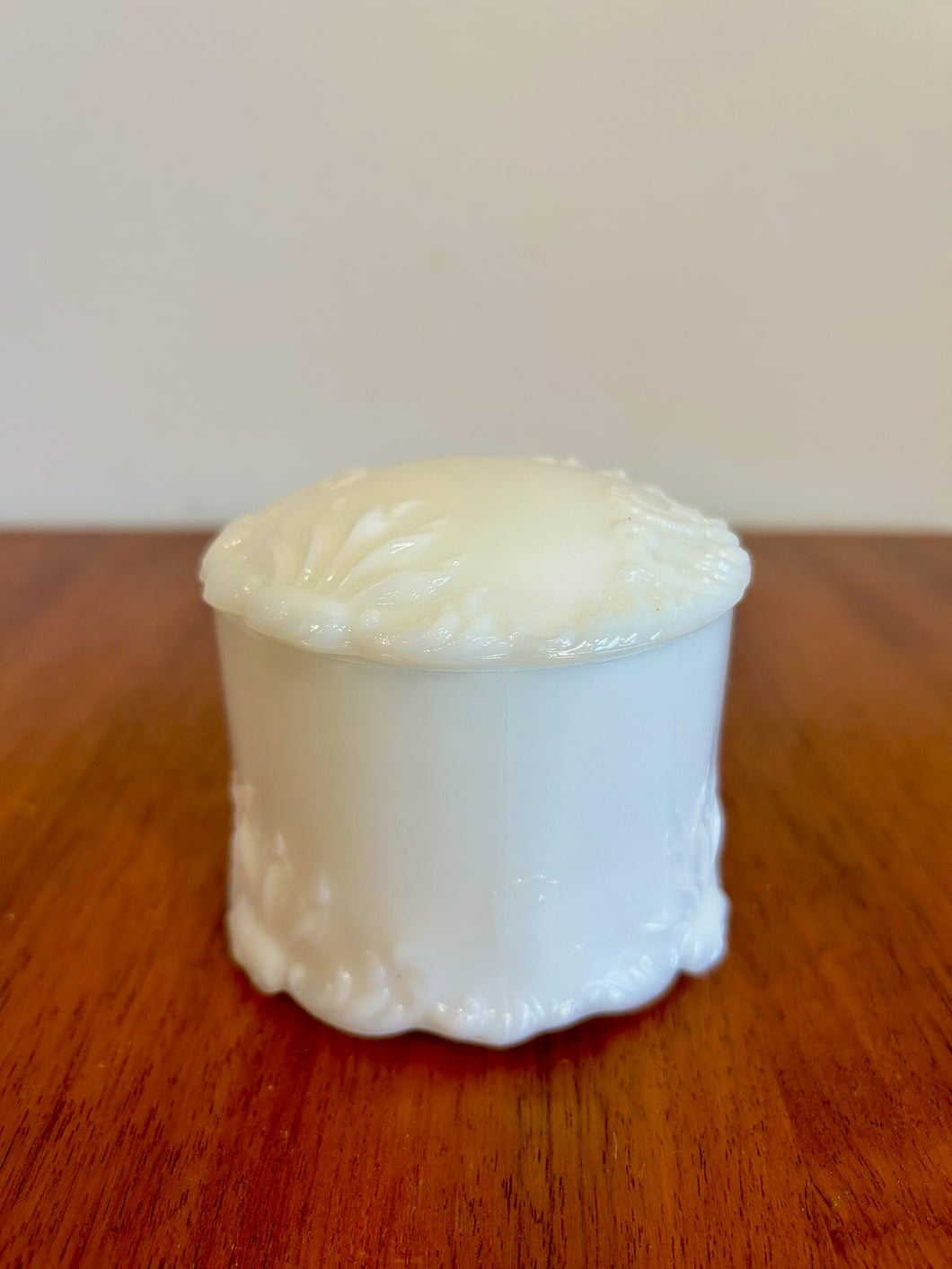 White Milk Glass Trinket Box with Lid