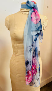 Sheer Blue and Pink Silk Scarf