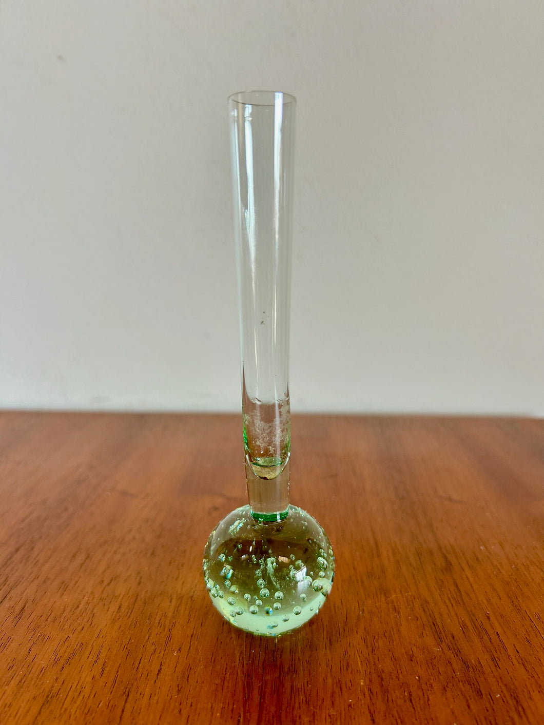 Art Glass Green Bud Vase Controlled Bubble Bullicante