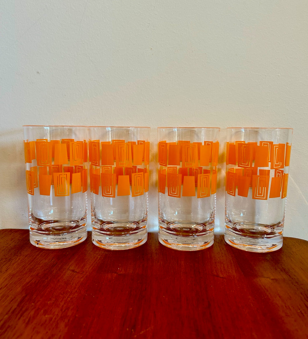 Mod Orange Motif Highball Acrylic Set of Four