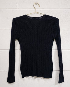 Knit Black V-Neck Sweater (M)