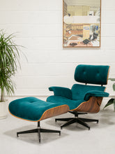 Load image into Gallery viewer, Teal Velvet Lounge Chair and Ottoman
