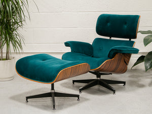 Teal Velvet Lounge Chair and Ottoman