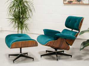 Teal Velvet Lounge Chair and Ottoman