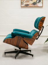 Load image into Gallery viewer, Teal Velvet Lounge Chair and Ottoman
