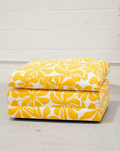 Load image into Gallery viewer, Yellow Flower Dead Stock New Upholstery Ottoman
